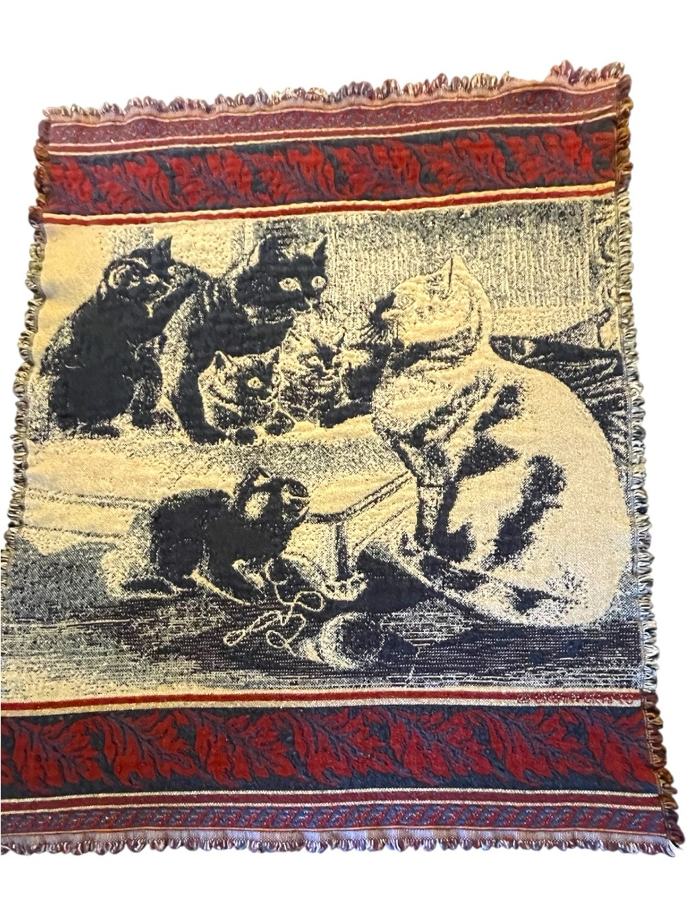 Cat family throw, vintage, soft and warm, reversible, well loved, pilling - Picture 6 of 7